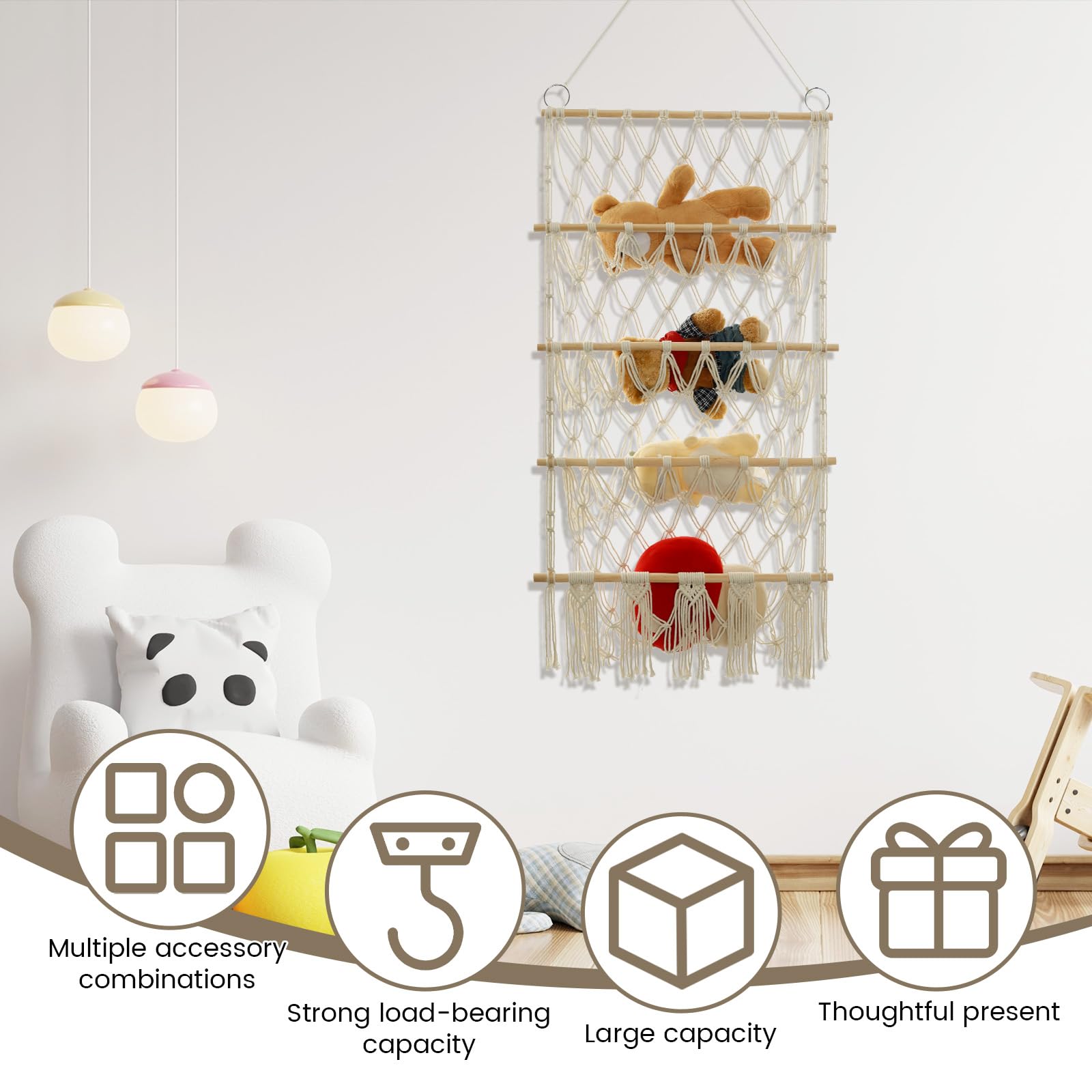 4 Tiers Stuffed Animal Storage Shelf Net, Space Saving Stuffed Animal Hammock Corner, Wall Toy Holder, Plushie Net, Stuffed Toy Storage Net, Cuddly Toy Storage (white)