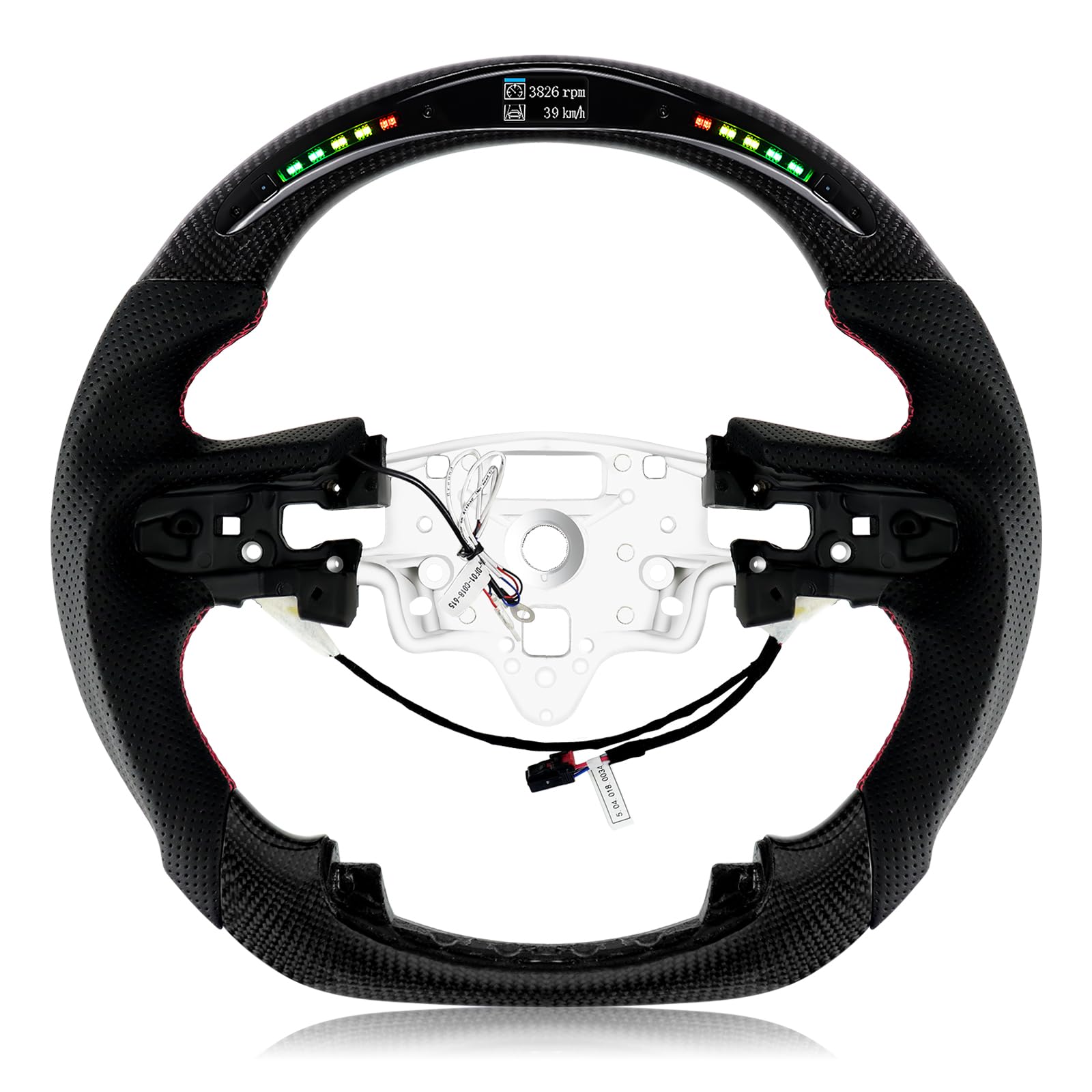 VOONKE Real Carbon Fiber Steering Wheel D-shaped Nappa With stitching LED Shift Indicator Perforated Leather Flat-bottom Steering Wheel For Chevrolet