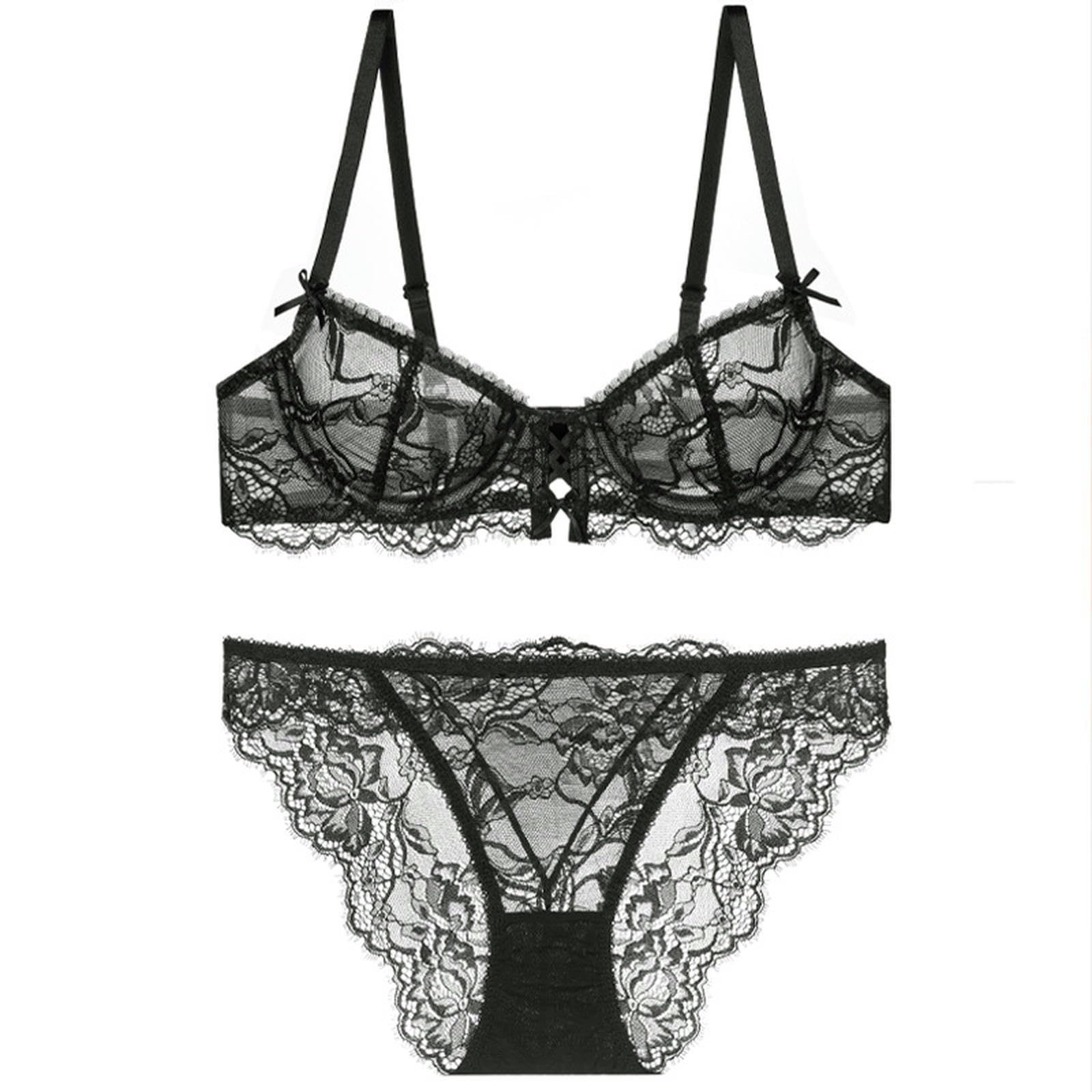 Sujetadores Conjunto De Sujetador Y Braguita Atractivo, Ligero, Transpirable Sexy Encaje Francés para Bustos Más Grandes-Traje Morado Oscuro-80d