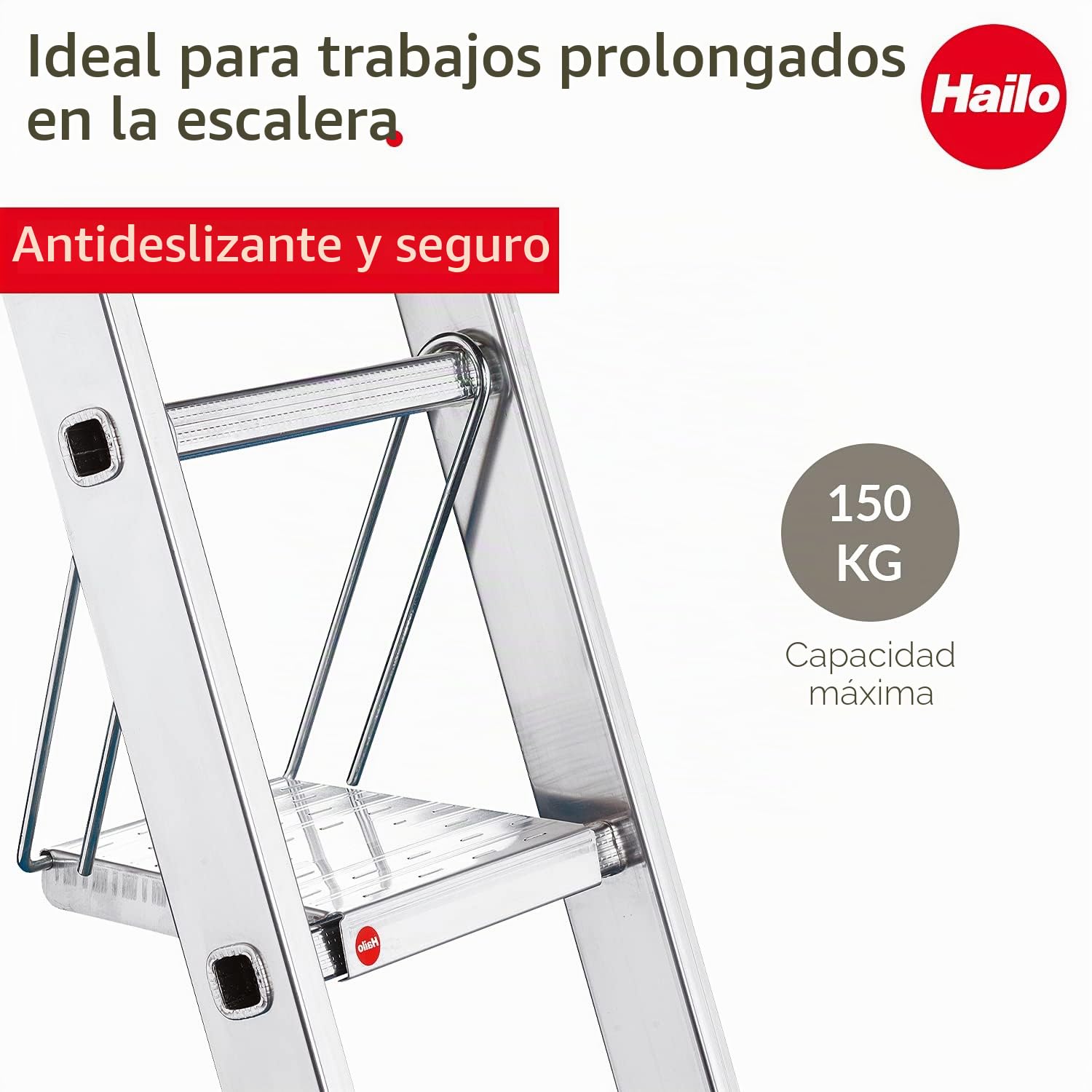 Hailo 9950-001 - Plataforma de trabajo antideslizante de aluminio para escalera