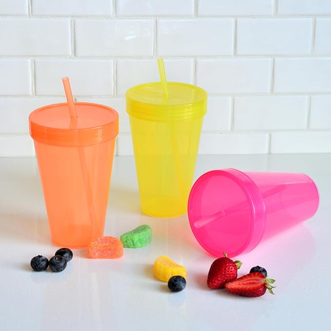 Youngever 9 Sets Vasos Plásticos 16 Onzas con Tapas y Sorbetes miniatura 5
