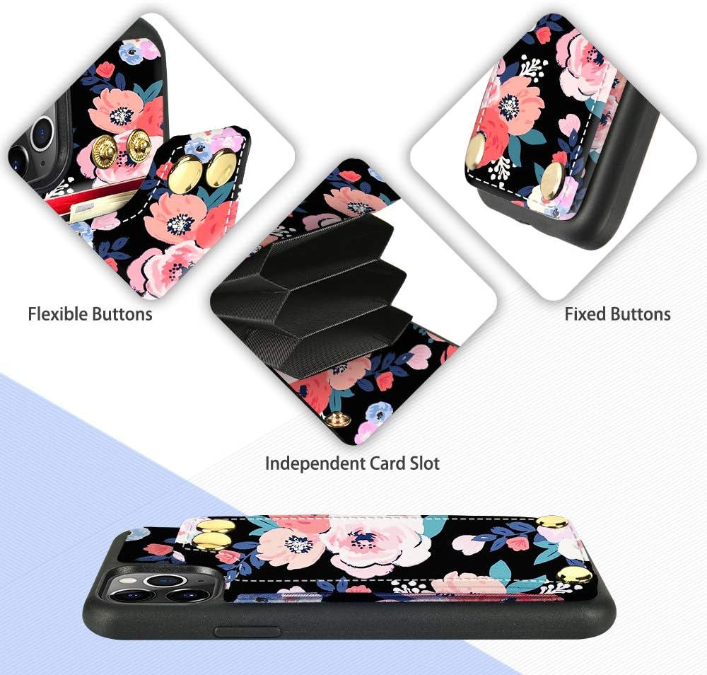 LAMEEKU iPhone 11 Pro Max Case Wallet, iPhone 11 Pro Max Wallet Case with Card Holder, iPhone 11 Pro Max Leather Case with Credit Card Slot, Protective Cover for Apple iPhone 11 Pro Max Red Flowers