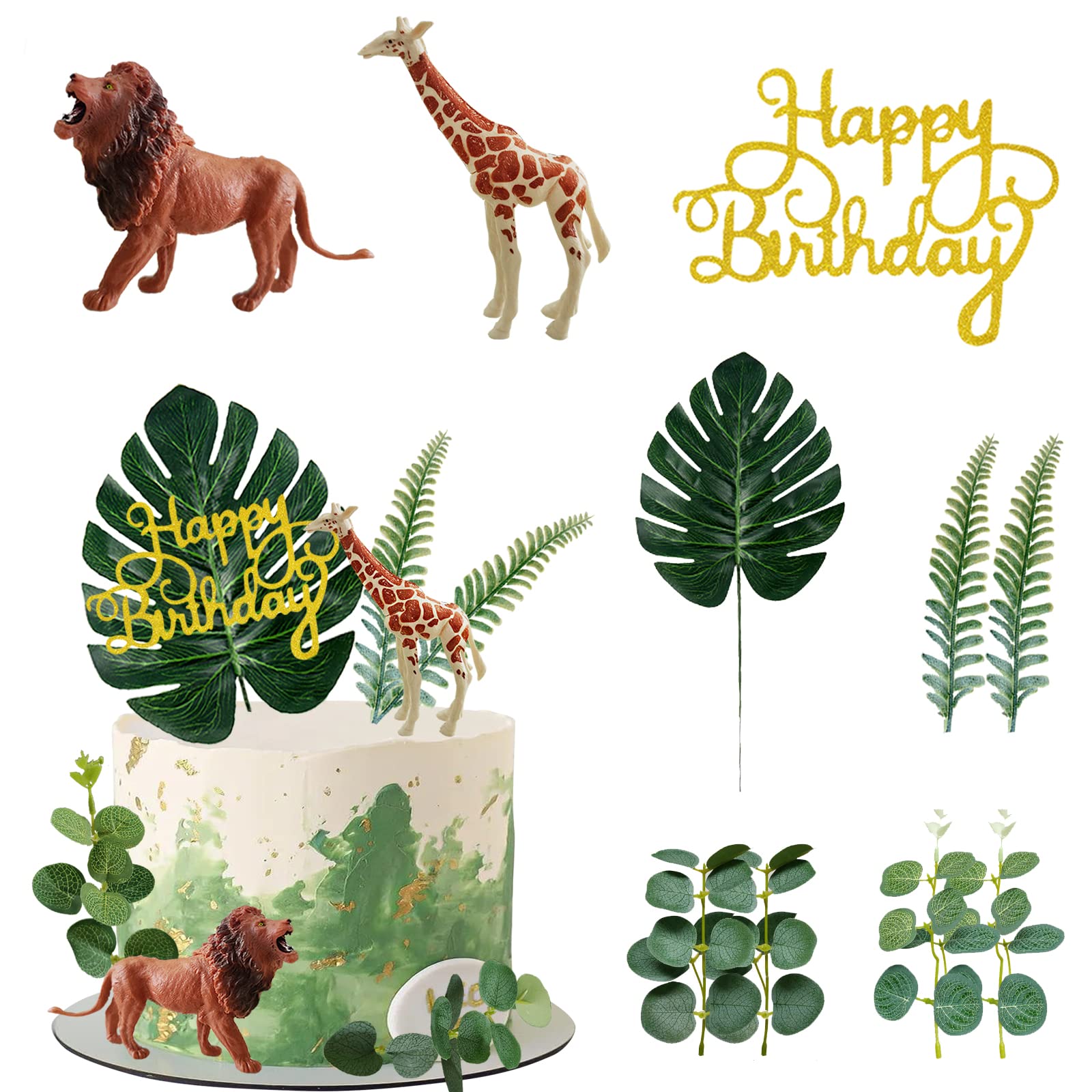 Buy Realistic Safari Jungle Animals Cake Toppers with Plam Leaf