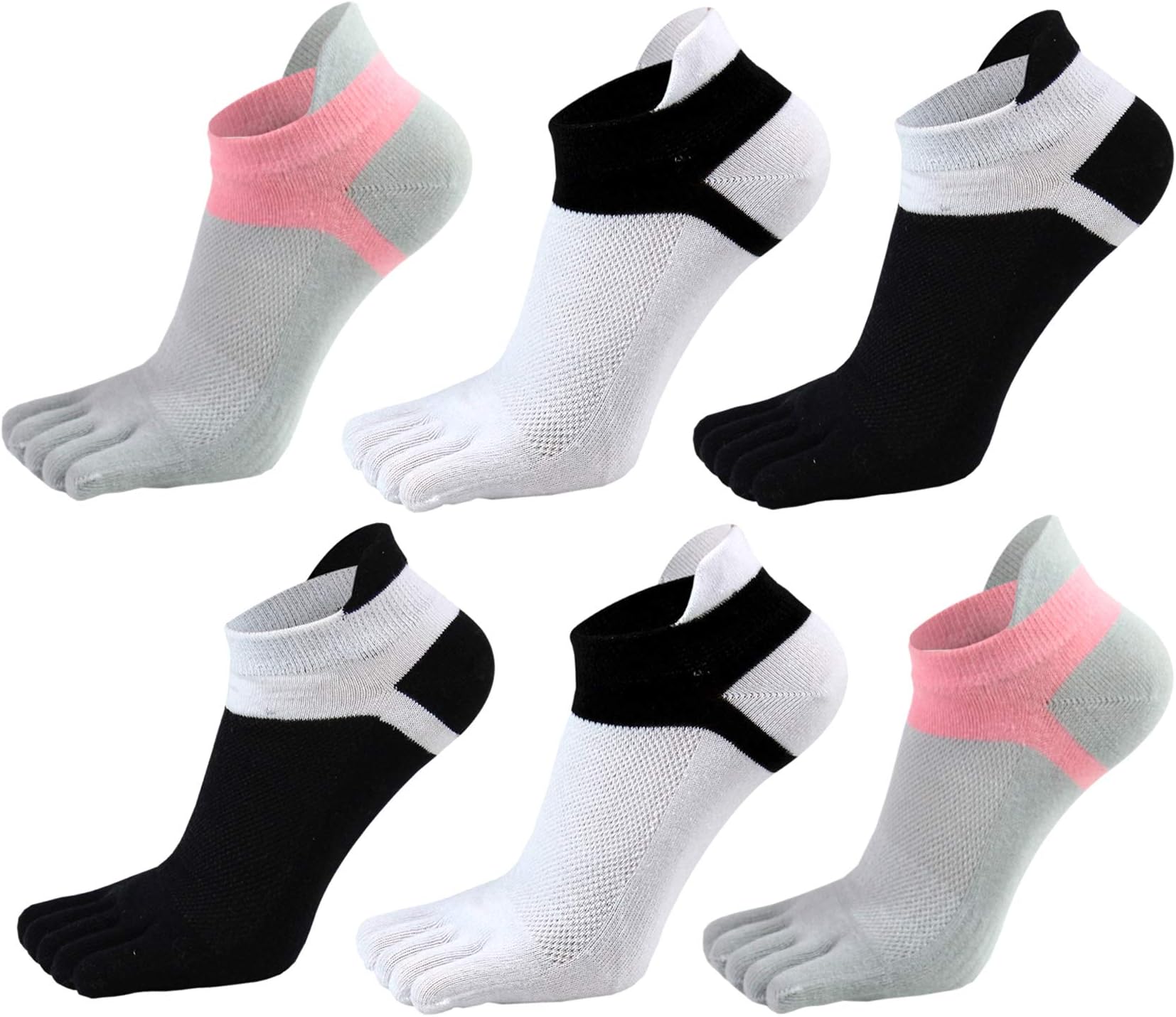 Women Toe Socks 5 Finger Cotton Wicking Athletic 6 Pack 3 Pack