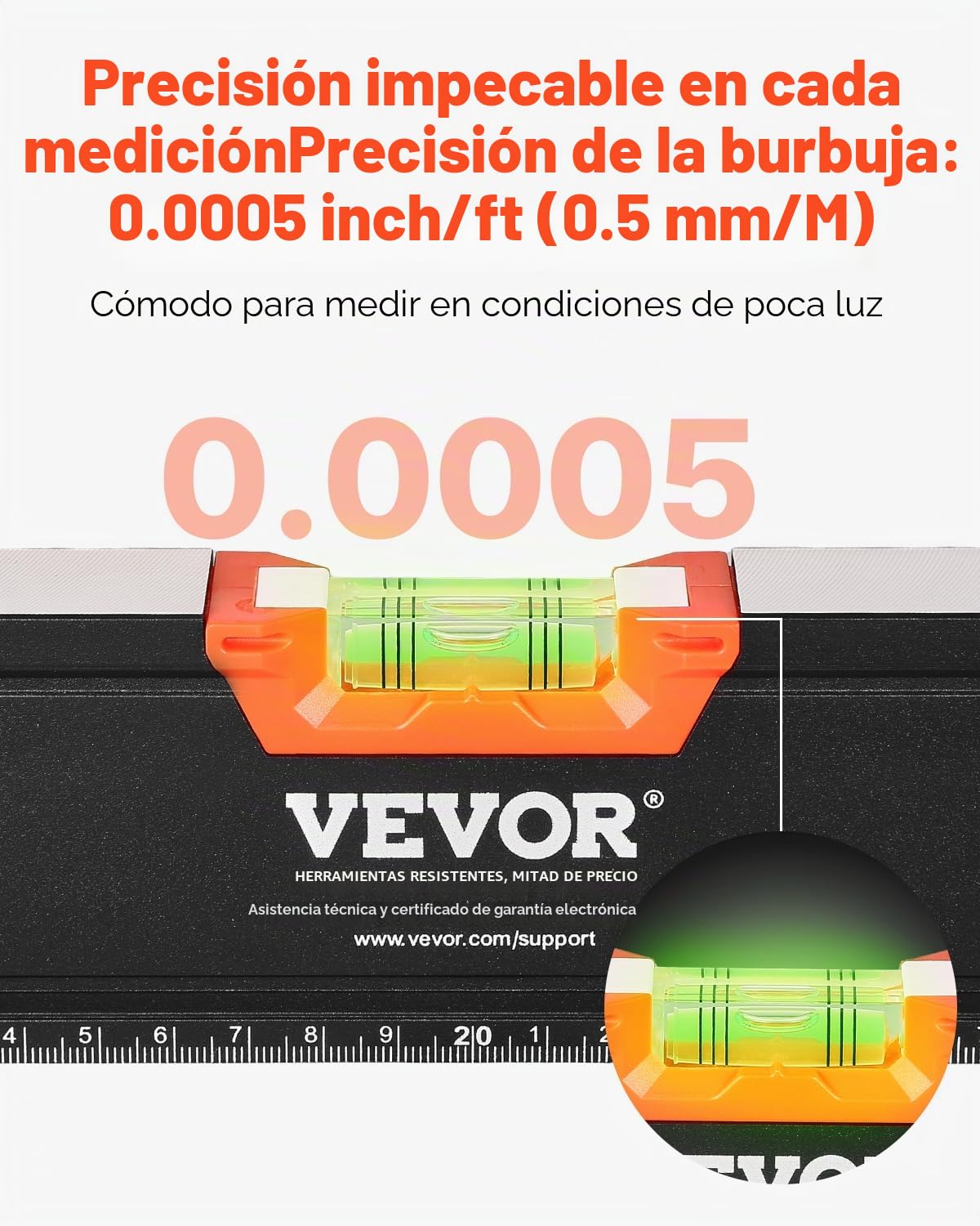VEVOR Nivel Torpedo 6 Piezas Niveles Magnéticos 250/400/600/800/1200/2000 mm Regla de Burbuja para 45/90/180 grados Niveladora de Caja Magnética de Aleación de Aluminio, Escala SAE y Métrica