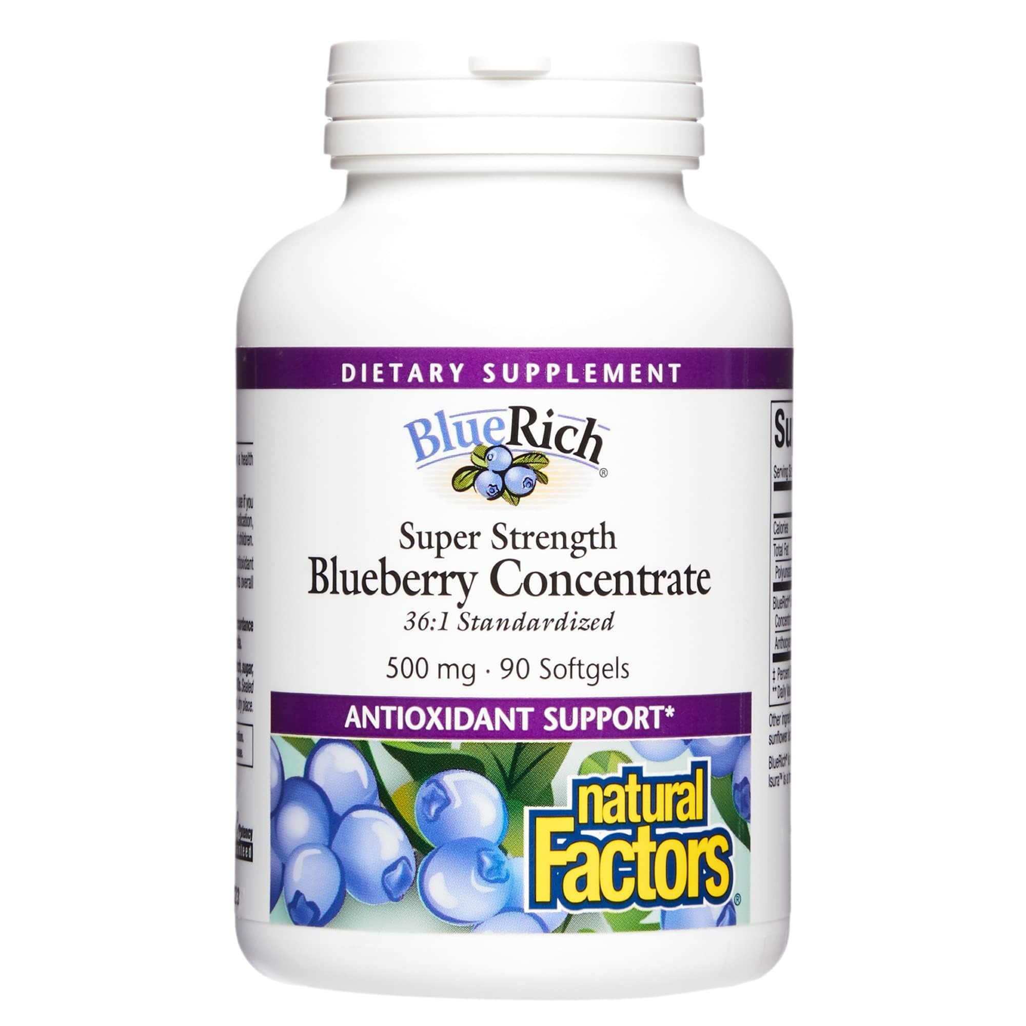 Natural Fac Blue Rich Super Strength Blueberry Concentrate - 500mg, 90 Softgels