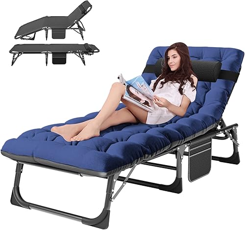 Miniatura 1 de ABORON - Silla de bronceado resistente, tumbona plegable para exteriores de 5 velocidades con cojín, tumbona de playa portátil para tomar el sol,