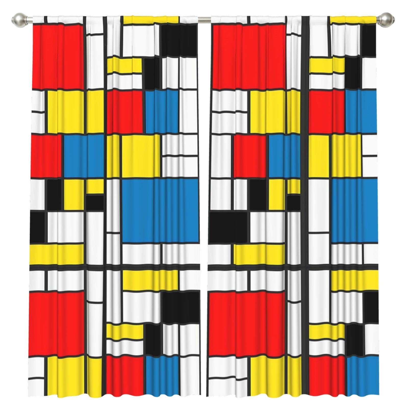 InOmak Colorful Background In Mondrian Style, 2 Panels Window Curtains 52 x 84 Inch Blackout Curtains for Living Room Bedroom
