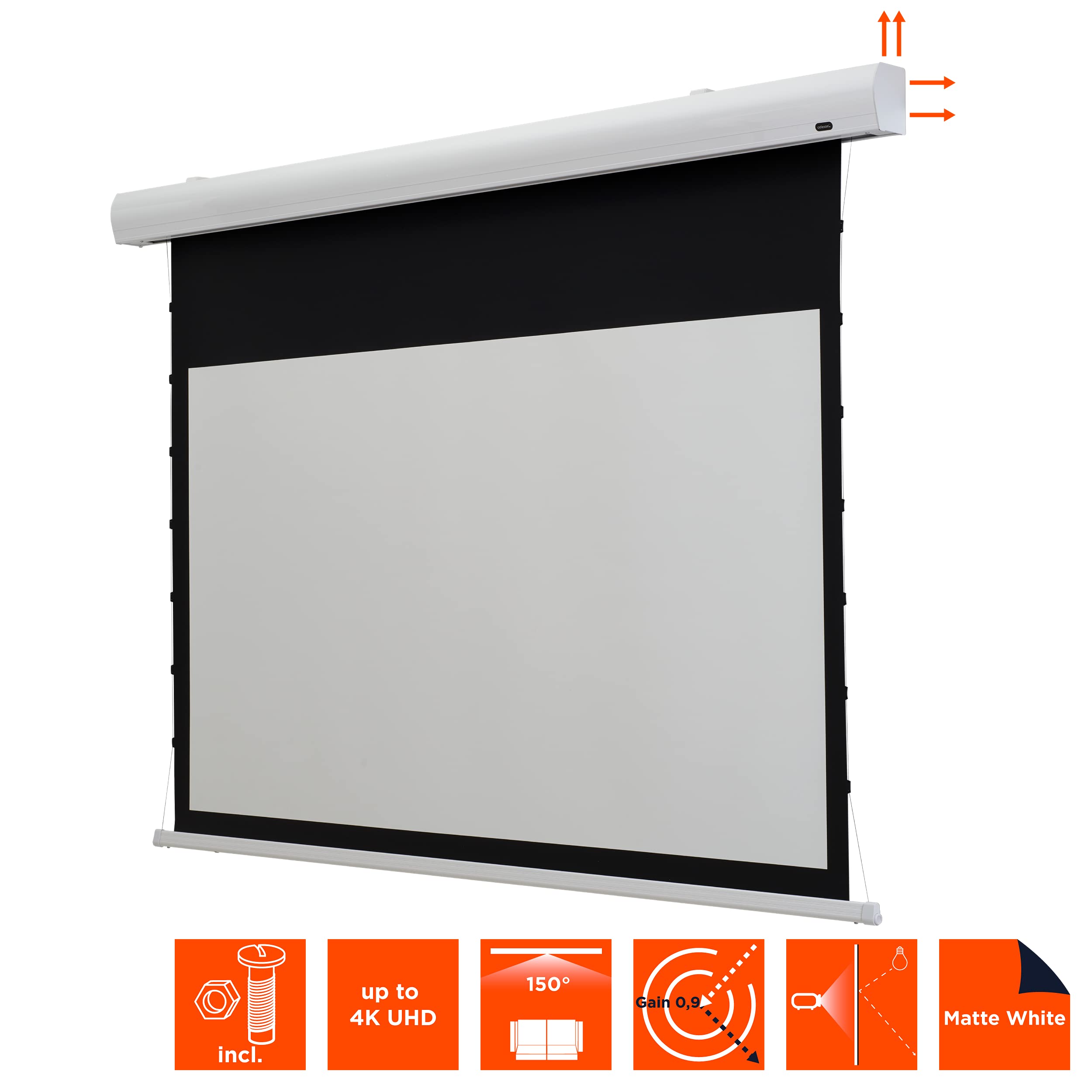 celexon HomeCinema Écran de Projection motorisé tensionné 80" | 180x102 cm 16:9| Écran électrique 4K, Full-HD pour vidéoprojecteur | Surface Plane avec système de Tension | Montage Mural/Plafond