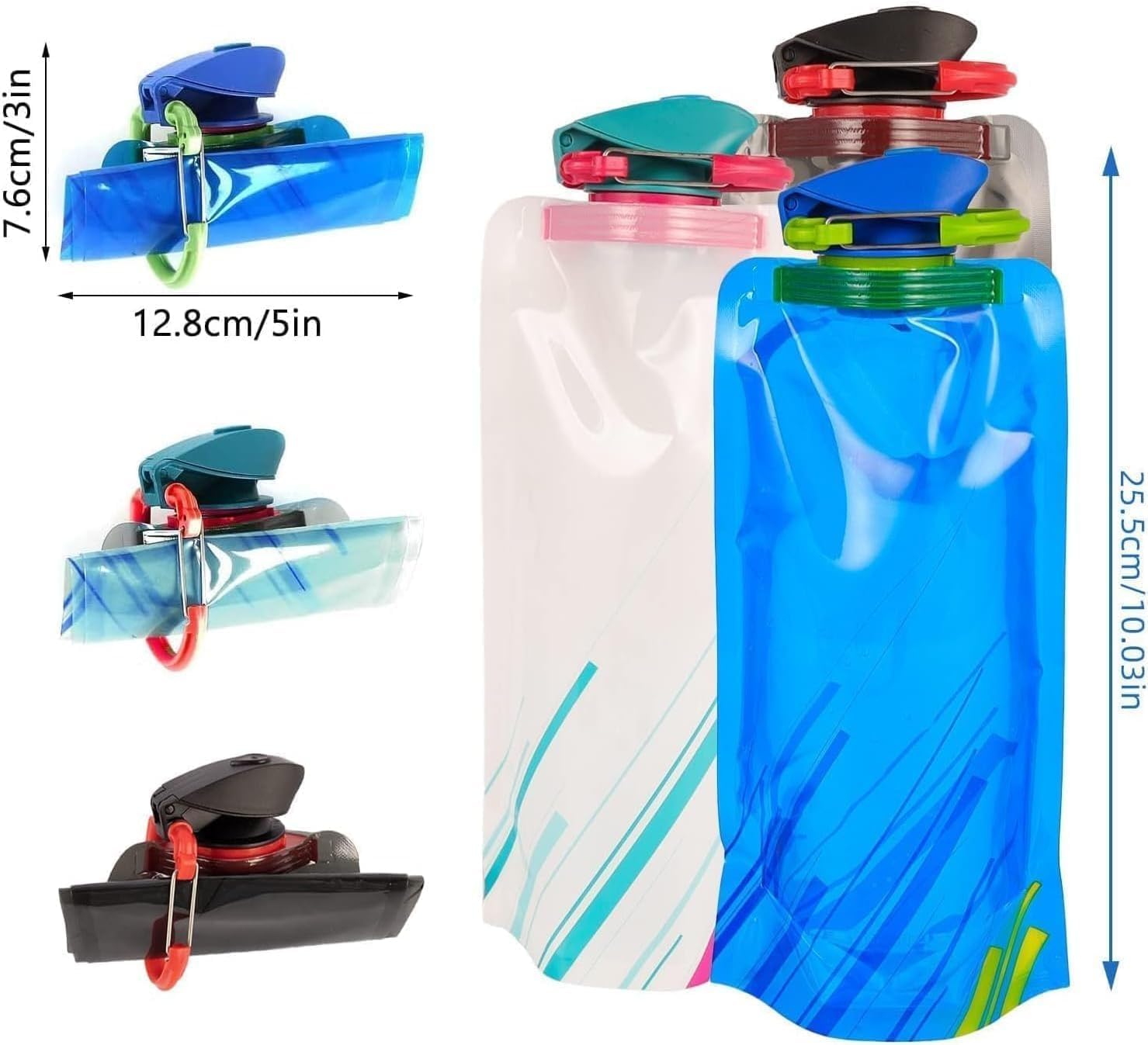 Jinora 2 Pack Collapsible Water Bottles for Travel – 20oz Foldable Water Bottle with Carabiner,Leakproof BPA-Free Water Jup, Portable Reusable Water Bottle for Hiking,Sports,Camping,Biking image 4