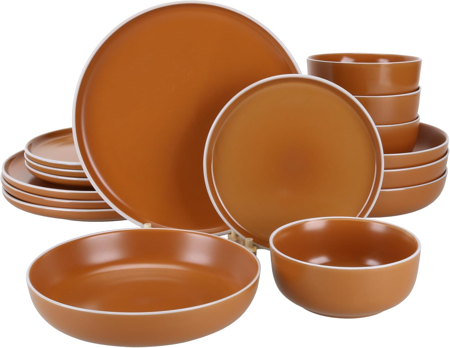 BIA Cordon Bleu Stoneware, Tempo, 16-Piece Dinnerware Set Double Bowl, Terracotta