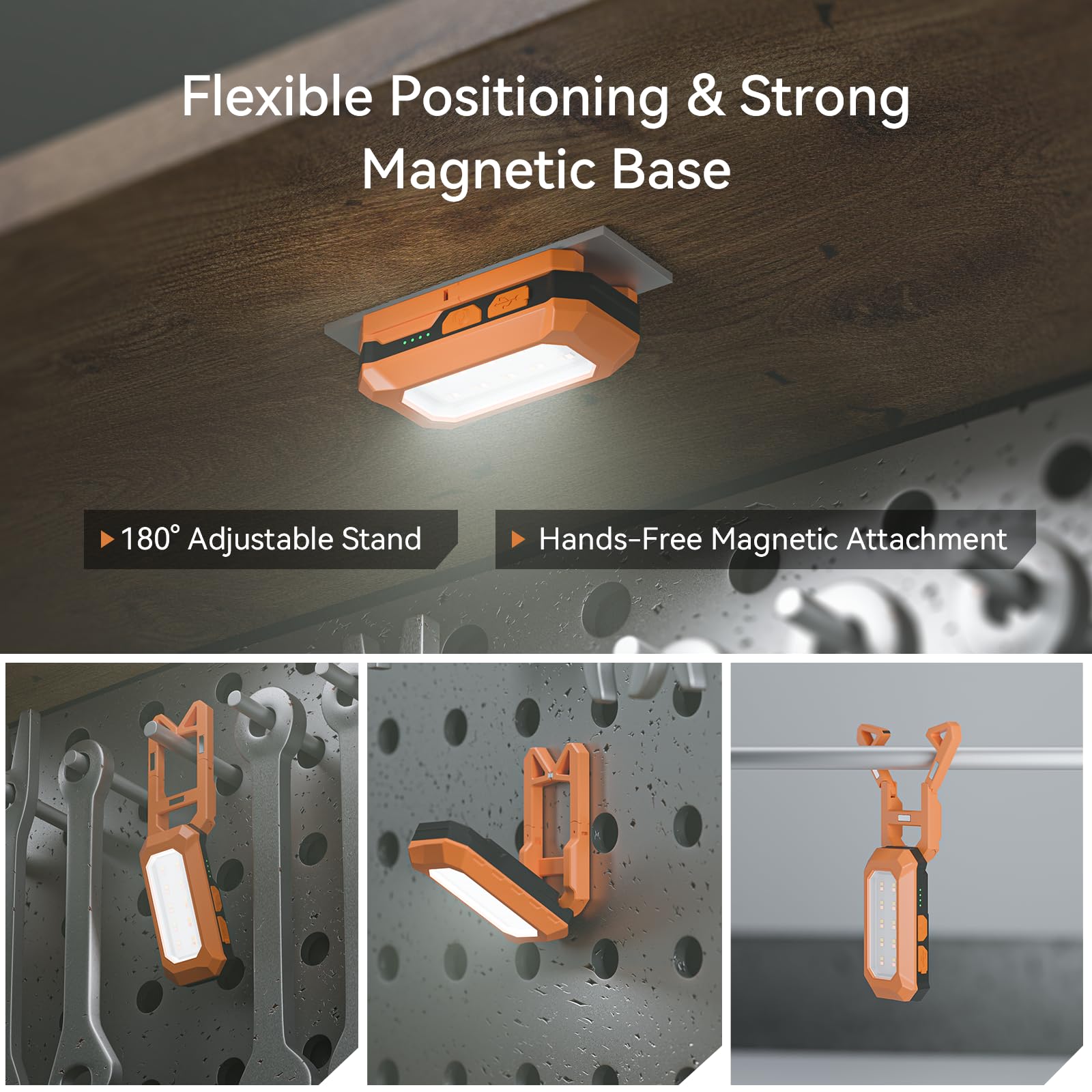 LED Arbeitsleuchte 500LM mit Magnetfuß & 180° Standfuß, Wiederaufladbare Kompaktlampe mit stufenloser Farbtemperatur (3000K–6500K), IP54 Wasserdicht, für Auto, Outdoor & Werkstatt