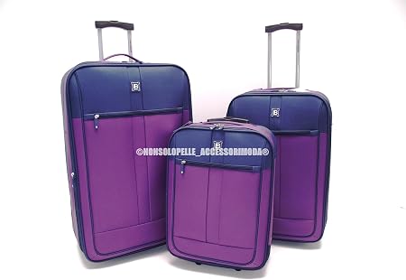 SET 3 TROLLEY LAURA BIAGIOTTI SEMIRIGIDO 2 RUOTE ESPANDIBILE CON TROLLEY  BAGAGLIO A MANO IDONEO EASYJET ADATTO A MISURE CM.50x40x20 IDOENEO RYANAIR  CM.55x40x20 (BLU/VIOLA) : Amazon.it: Valigeria