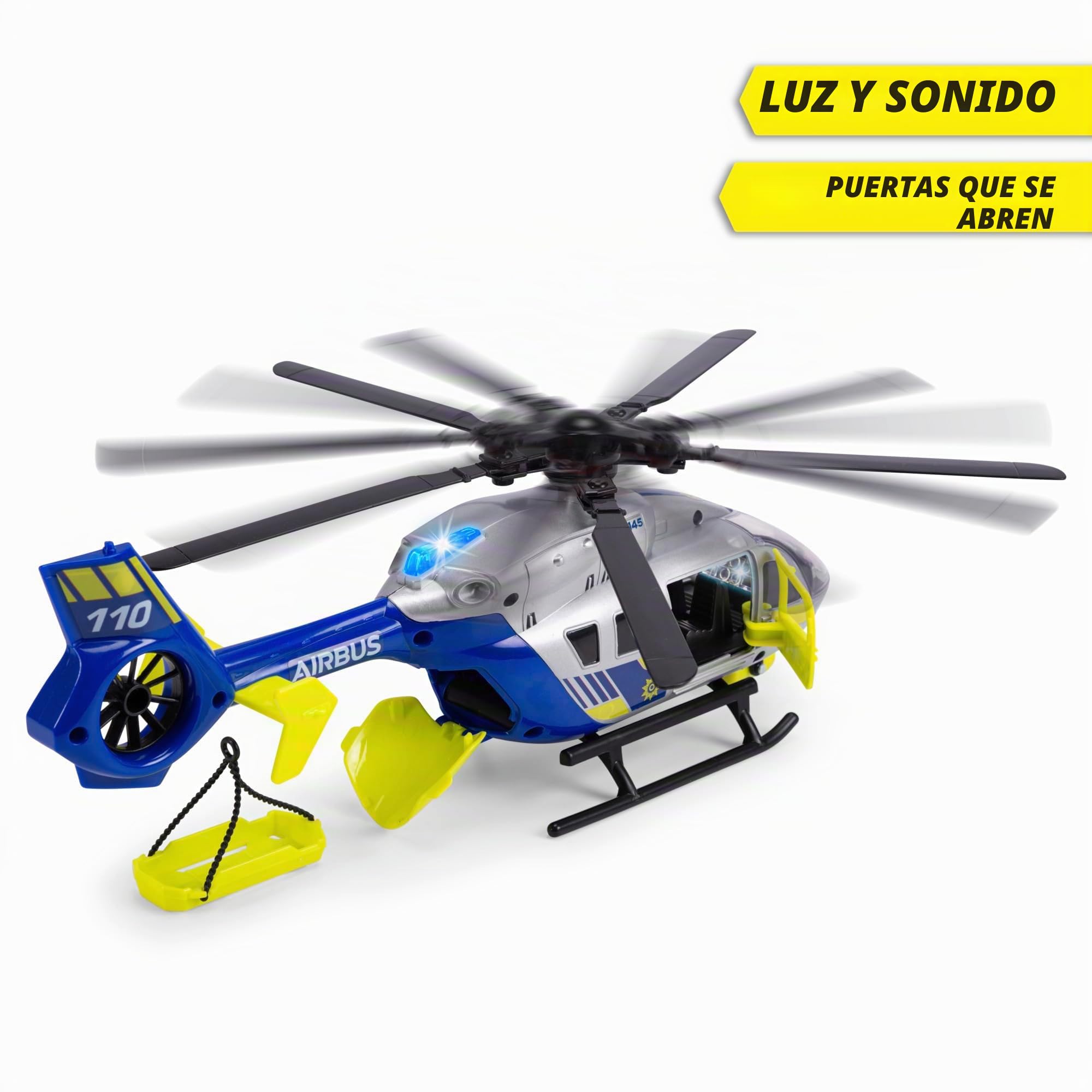 Dickie - Helicóptero Police 36 cm, con Luces, Sonidos, cabrestante y Camilla, 203716028038