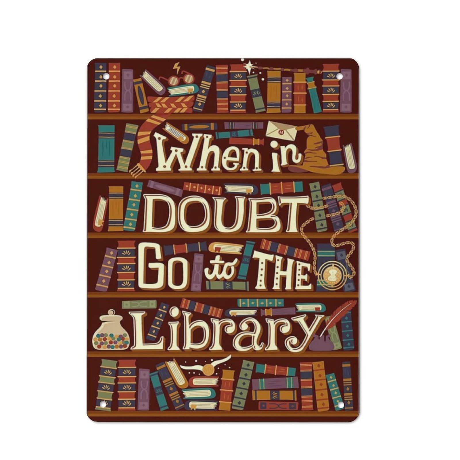 AOOEDM When in Doubt Go to The Library Wall Metal Tin Sign for Home Bar Pub Kitchen Wall Art Deocr Man Cave Vintage Metal Sign Poster Plaque Signs Quotes Sign