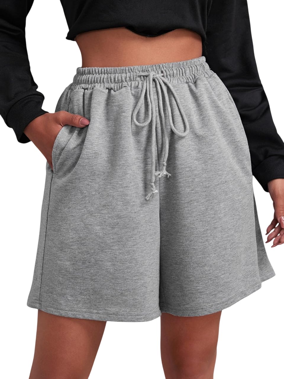 dockstreet Straight Wide fit Long Length Cotton Shorts with Two Side Pockets for Women/Trending Multi Pocket Style, Relaxed Casual Shorts for Women-picture-27