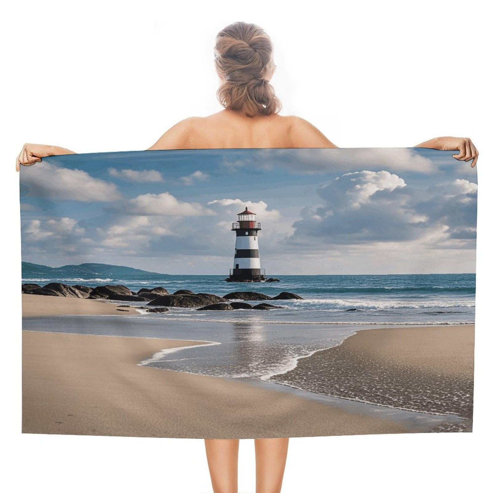 VstaDank Sea Lighthouse Sandbeach Beach Towel 51x31 Inch Oversized Soft Bath Towel Luxury Plush Thick Hotel Swim Pool Towels Super Quick Dry Travel Towels for Camping Gym Sports Yoga