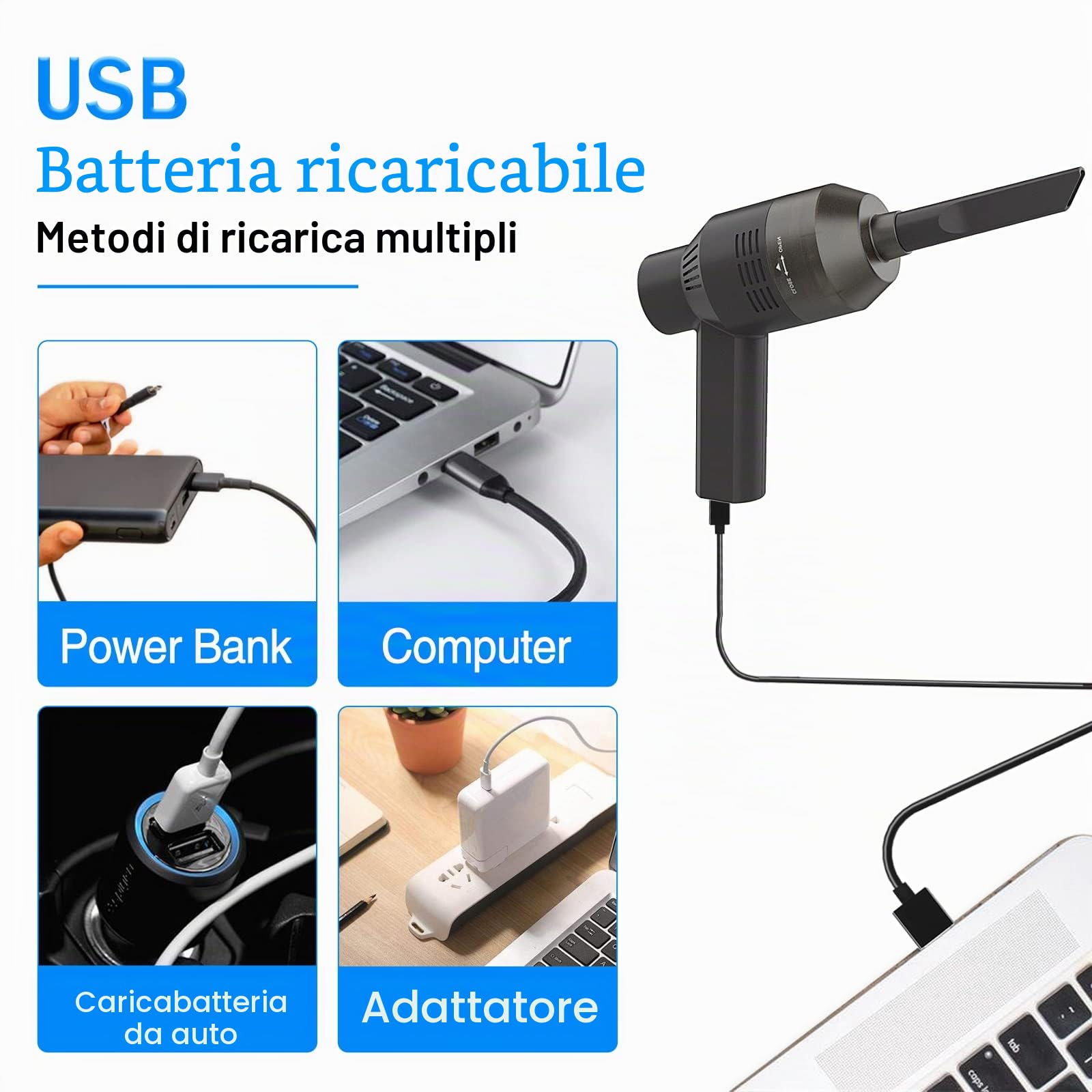 Aspirapolvere per computer Aspirapolvere potente Mini aspirapolvere ricaricabile,Cordless Portable Vacuum-Best Cleaner Tool per la pulizia di polvere,scarti per laptop,auto,borsa per il trucco
