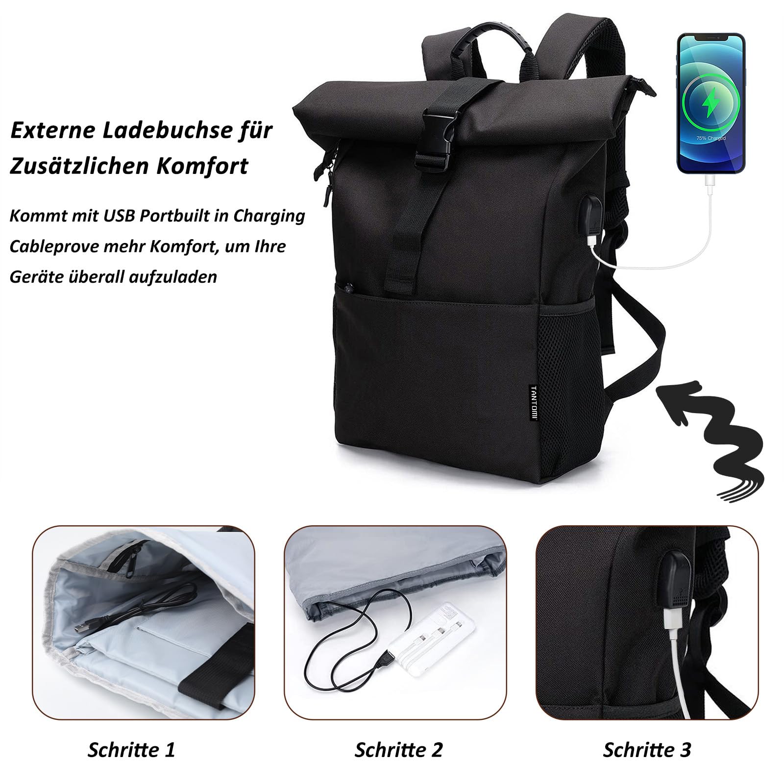 MoFut Rucksack Damen Groß Rucksäcke Herren Groß Schulrucksack viele Fächer mit 15,6" Laptopfach, Unisex Rolltop Rücksack Wasserdicht, Lässiger Backpack Schule Freizeit Uni Arbeit Wandern.