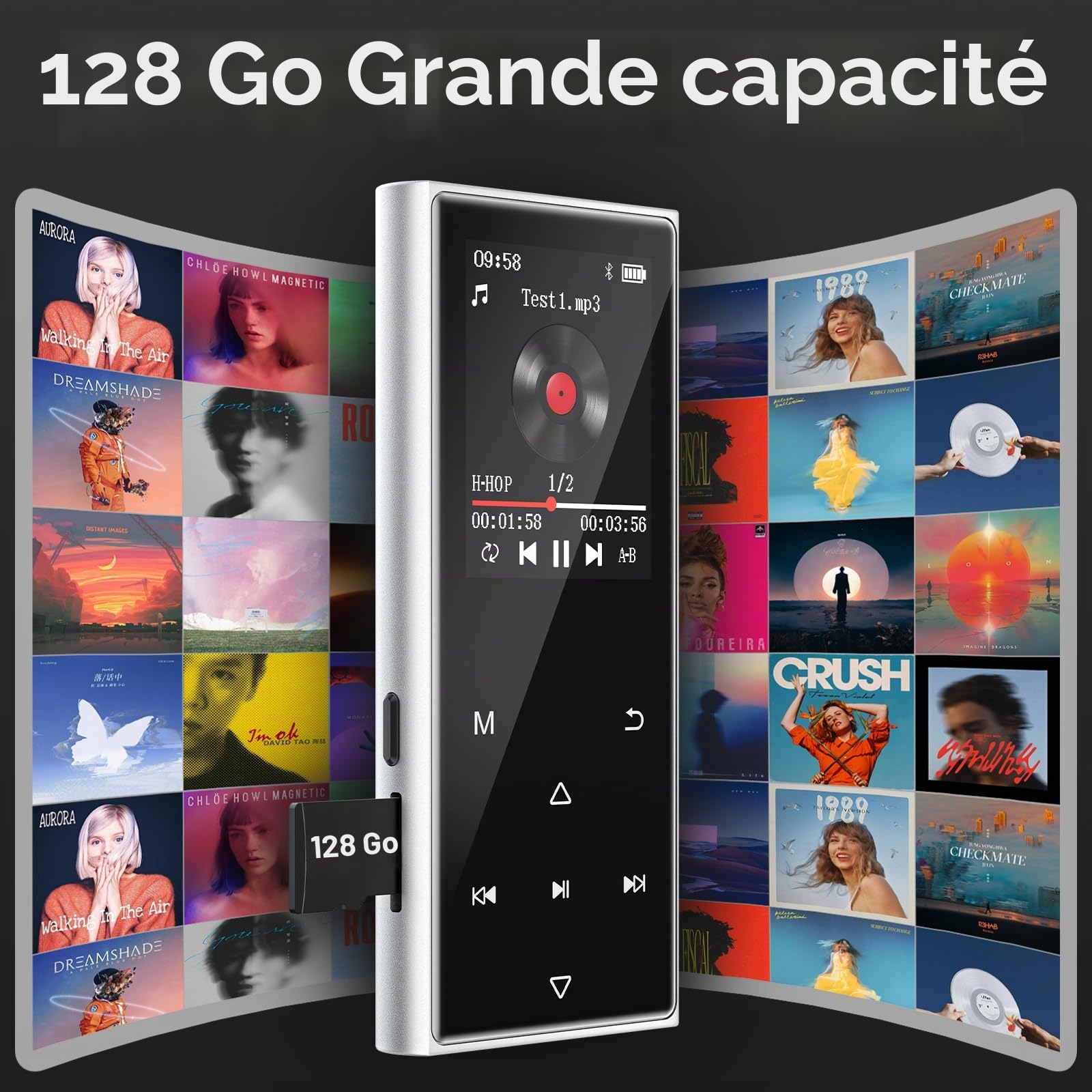 Lecteur MP3 Bluetooth 5.3, Lecteur MP3 Enfant 128 Go, Haut-Parleur