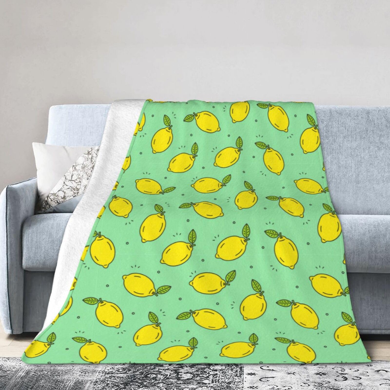 Noble Ren Peppermint Green Lemon Ultra-Soft Micro Fleece Blanket Winter Warm Soft Lannel Fleece Throw Blanket For Couch Sofa Bed 80"X60"