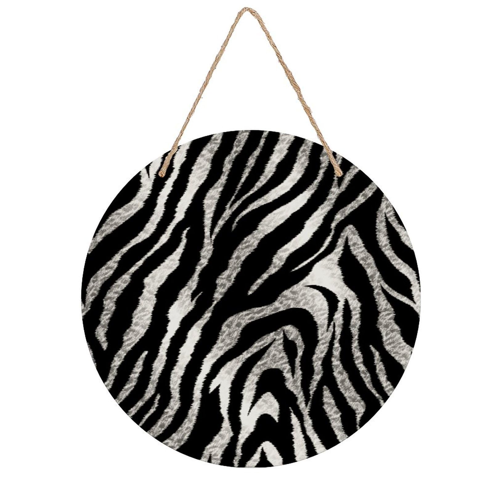 FekiLoot Black And White Zebra Print Welcome Sign Wall Decor Round Wood Hanging Sign Decoration Farmhouse Wall Signs Wall Plaque Funny Welcome Decor Door Hanger for Home Front Door Porch Office