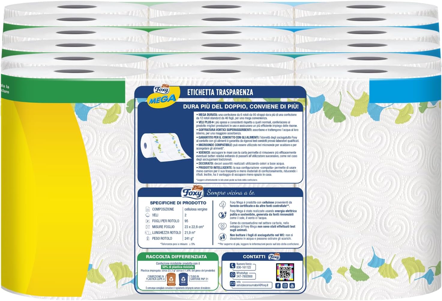 Foxy Mega | Long Lasting Dryer 18 Rolls | 95 Tears | Decorated | 100% Renewable Electricity | Packaging Made with Recycled Plastic