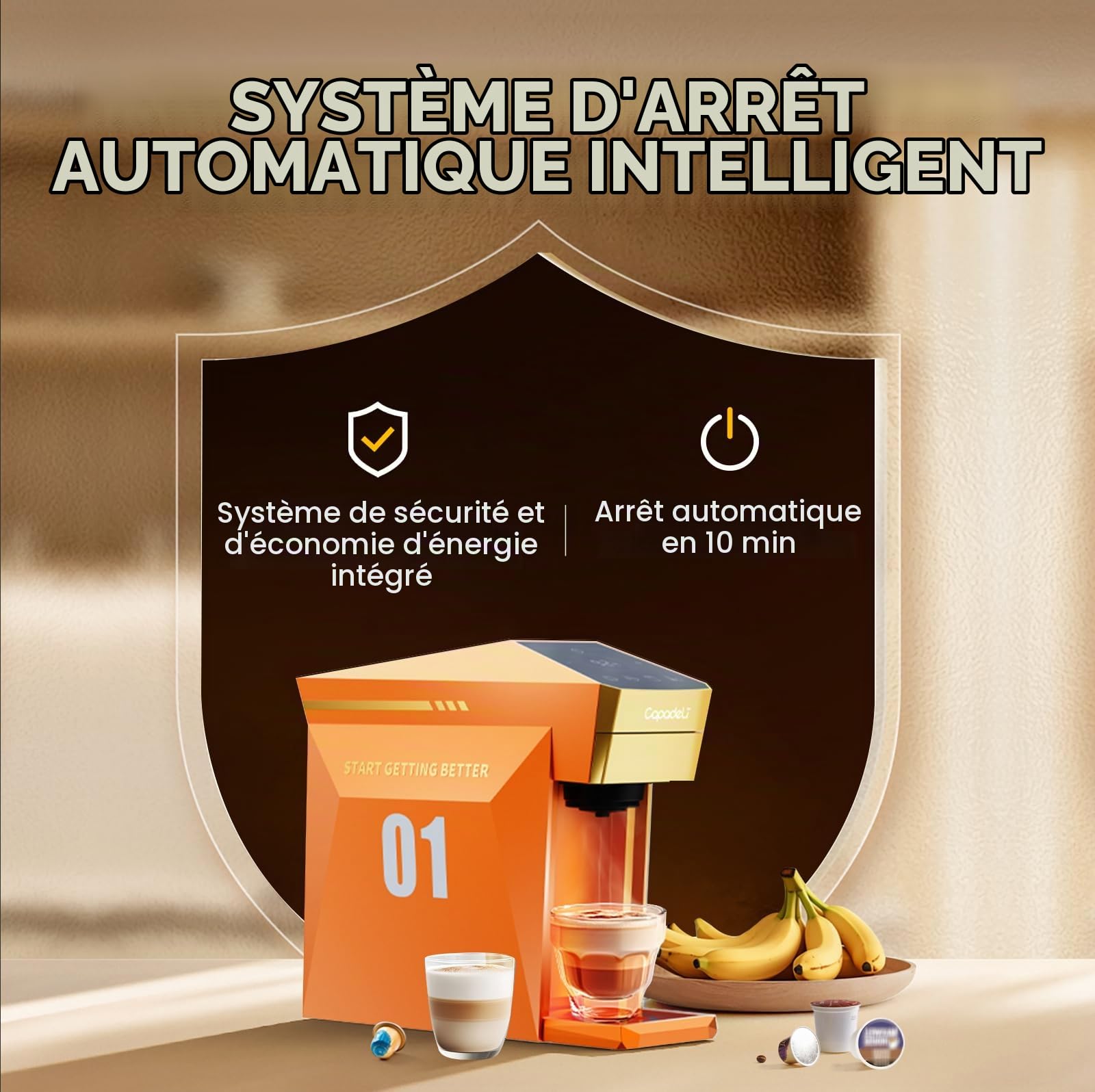 Machine à Expresso Multifonctionnelle 3 en 1, 19 Bar, pour Capsules Nespresso Original/L'OR/Dolce Gusto/Café Moulu (Orange)