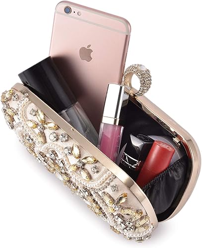 Miniatura 7 de Tanpell Bolso de mano de champán con cuentas para mujer, moda con diamantes de imitación, bolsos de noche, bolso de novia para fiesta de boda