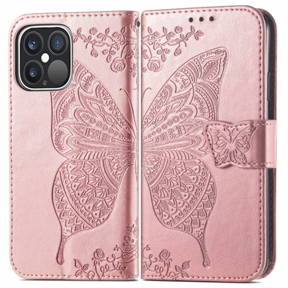 Vaburs Custodia A Portafoglio Per IPhone 13 Pro Max Con Porta Carte - Pelle PU Con Motivo Farfalla, Chiusura Magnetica E Supporto Antishock - Compatibile Con Supporto Magnetico Auto, Grigio - 2