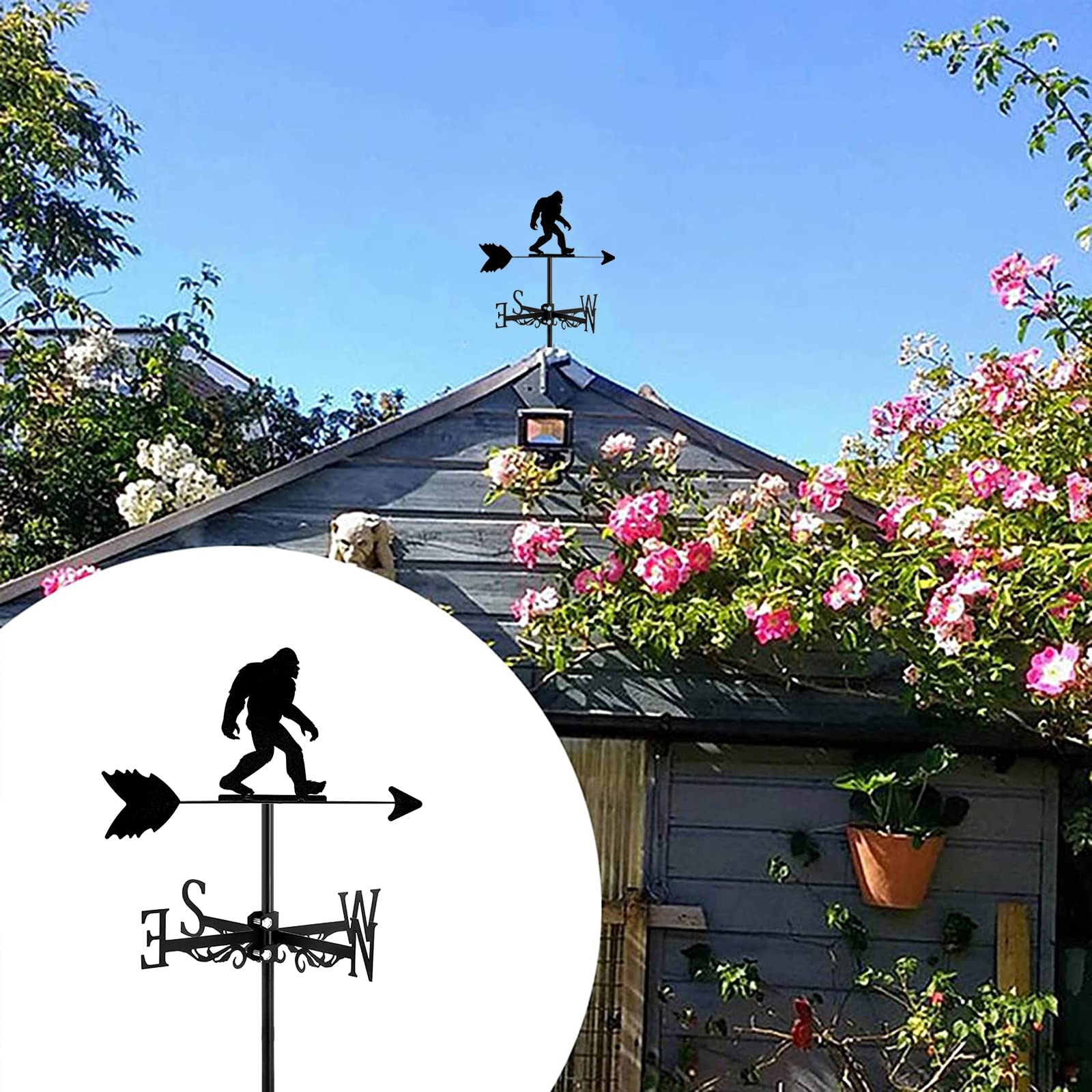 Weather Vane with Mythological Figures and Animals Silhouette Direction Indicator Ornament Roof Mount for Garden Fence & Shed Outdoor Farm Scene Yard Patio,Bigfoot Sasquatch