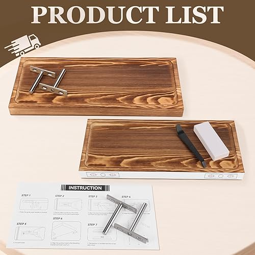 Miniatura 5 de Estantes flotantes de madera maciza de 16 pulgadas, estantes de exhibición de madera rústica con ranuras, juego de 2 estantes para decoración del