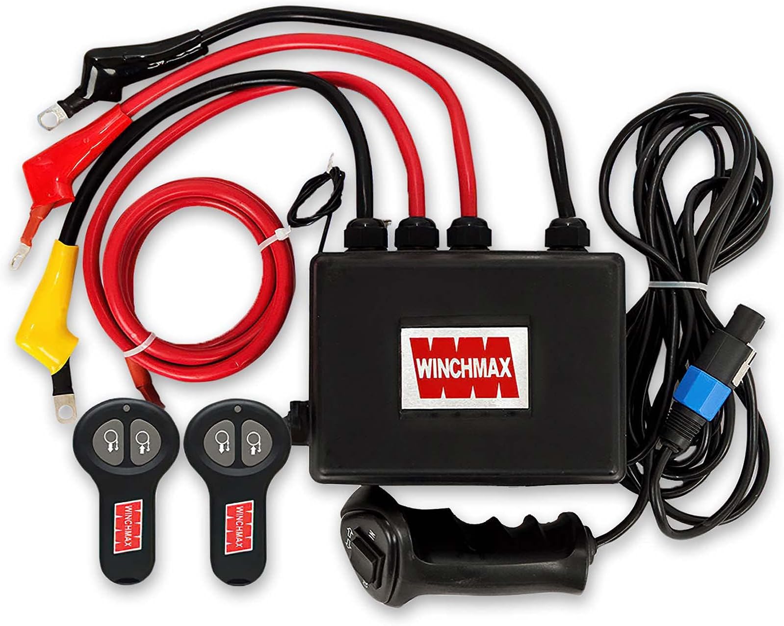 Complete 12V Electric Winch Control Box, 4.5m Wander Lead with Big Grip Controller. Twin Long Range Wireless Remote Controls. Tough ABS Two-part Case.