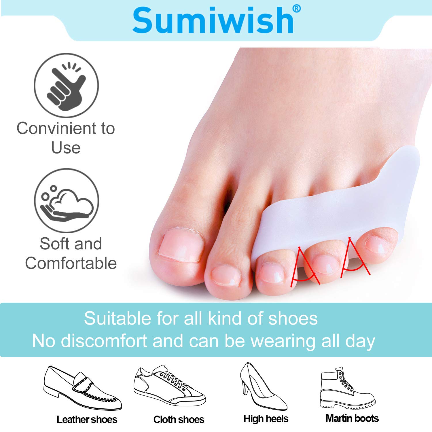 Sumiwish [10x] Petit Separateur Orteil, Petit Séparateurs et Protecteurs d'orteils Petit, Séparateurs d'orteils en Gel pour Chevauchement des Orteils