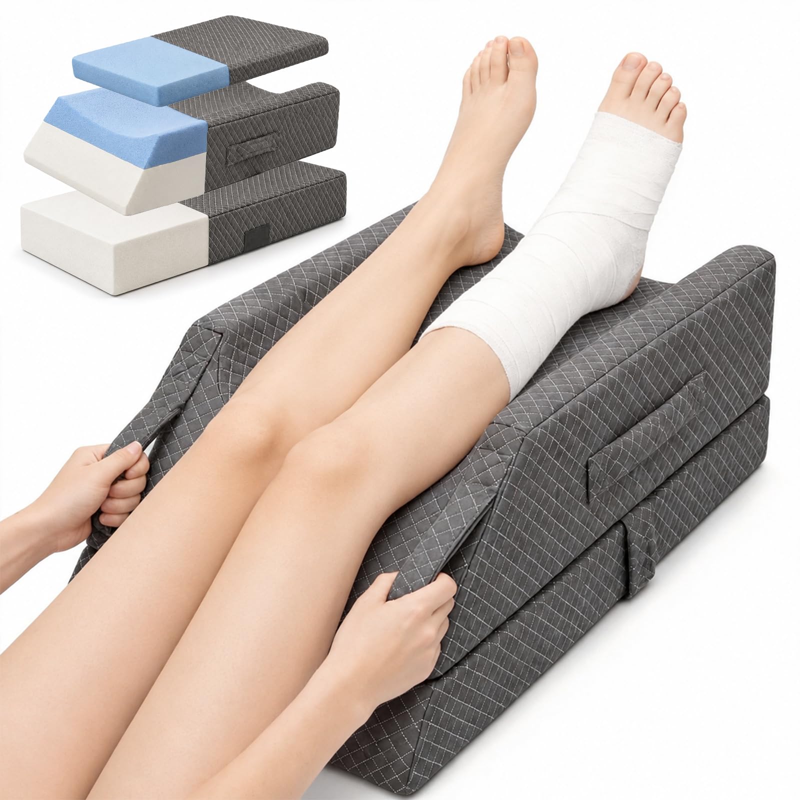Agrish Almohada elevadora Doble de piernas refrescante | Almohada elevadora 3 en 1 para cama, soporte espuma viscoelástica, apoyo ergonómico para piernas