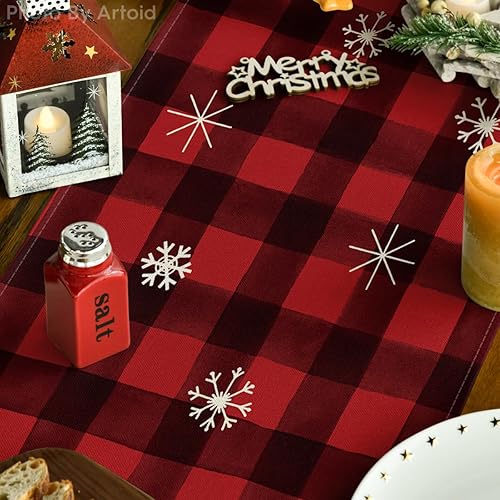 Miniatura 3 de Artoid Mode Camino de mesa de Navidad con diseño de búfalo negro y rojo, decoración de mesa de comedor para decoración de fiesta del hogar, 13 x 60