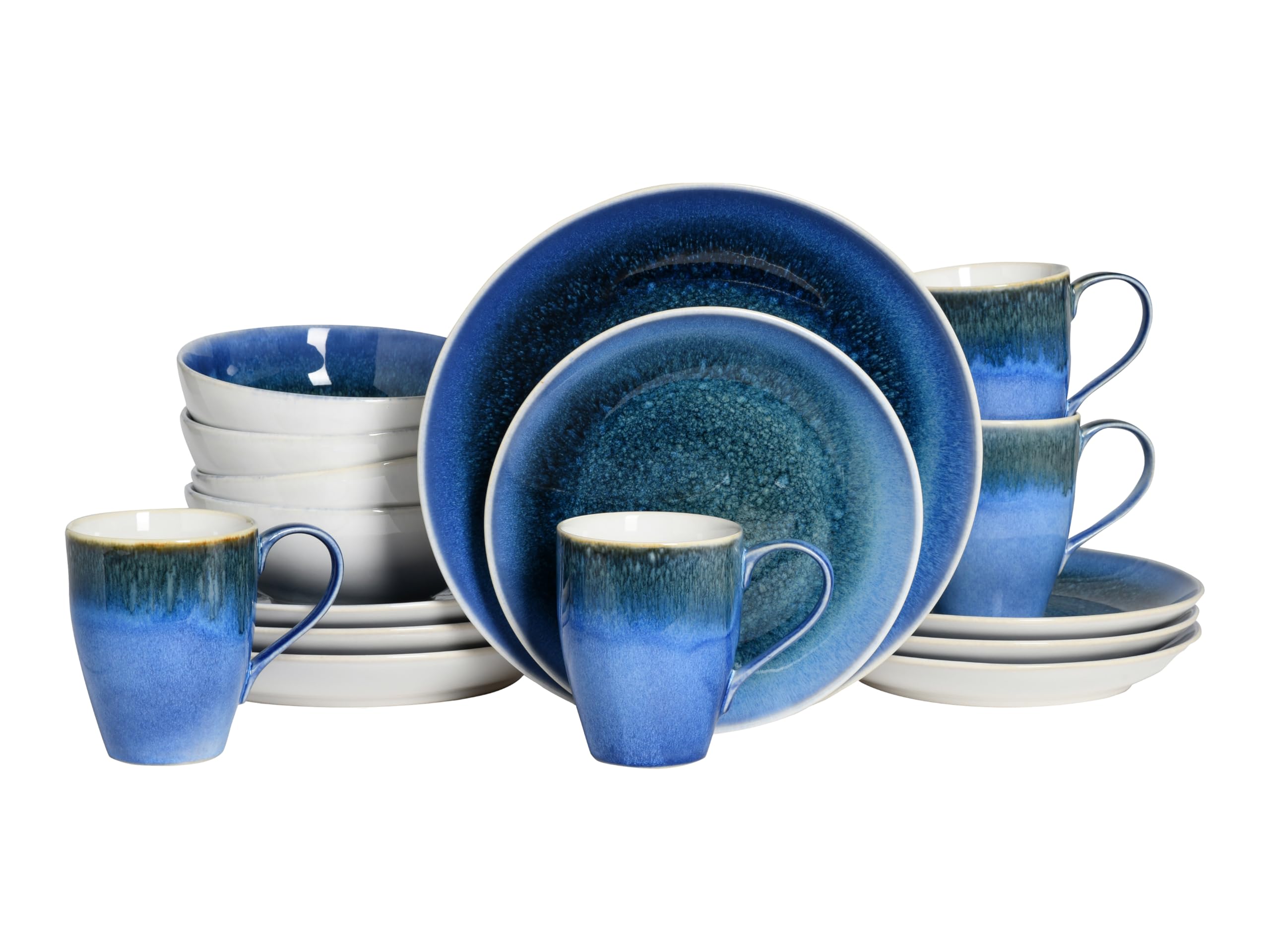 CreaTable, 24302, seria Caldera Blue, 16-częściowy zestaw naczyń dla 4 osób, serwis kombi z kamionki, nadaje się do mycia w zmywarce i używania w kuchence mikrofalowej, wysokiej jakości produkcja