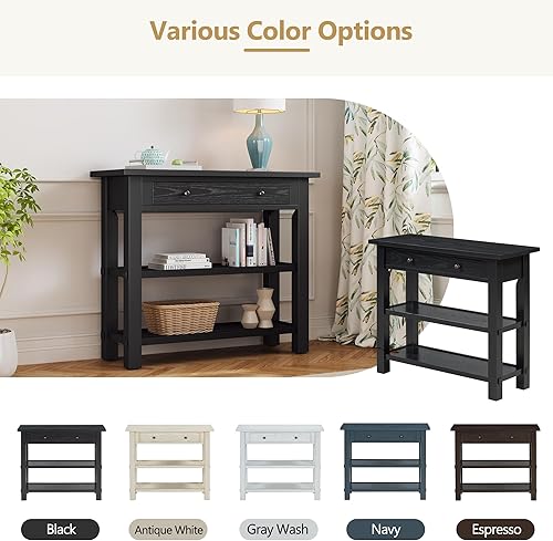 Miniatura 66 de Mesa consola rústica, mesa de sofá de 50 pulgadas de largo con 3 cajones y estante de almacenamiento abierto de 2 niveles, para sala de estar,