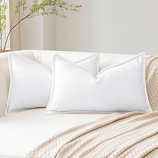 Artscope Decorative Pillow Covers Soft Linen Texture Sofa Cushions Country Style Elegant Design for Sofa Bedroom Living Room Home Decoration White 30X50CM 2 Pack