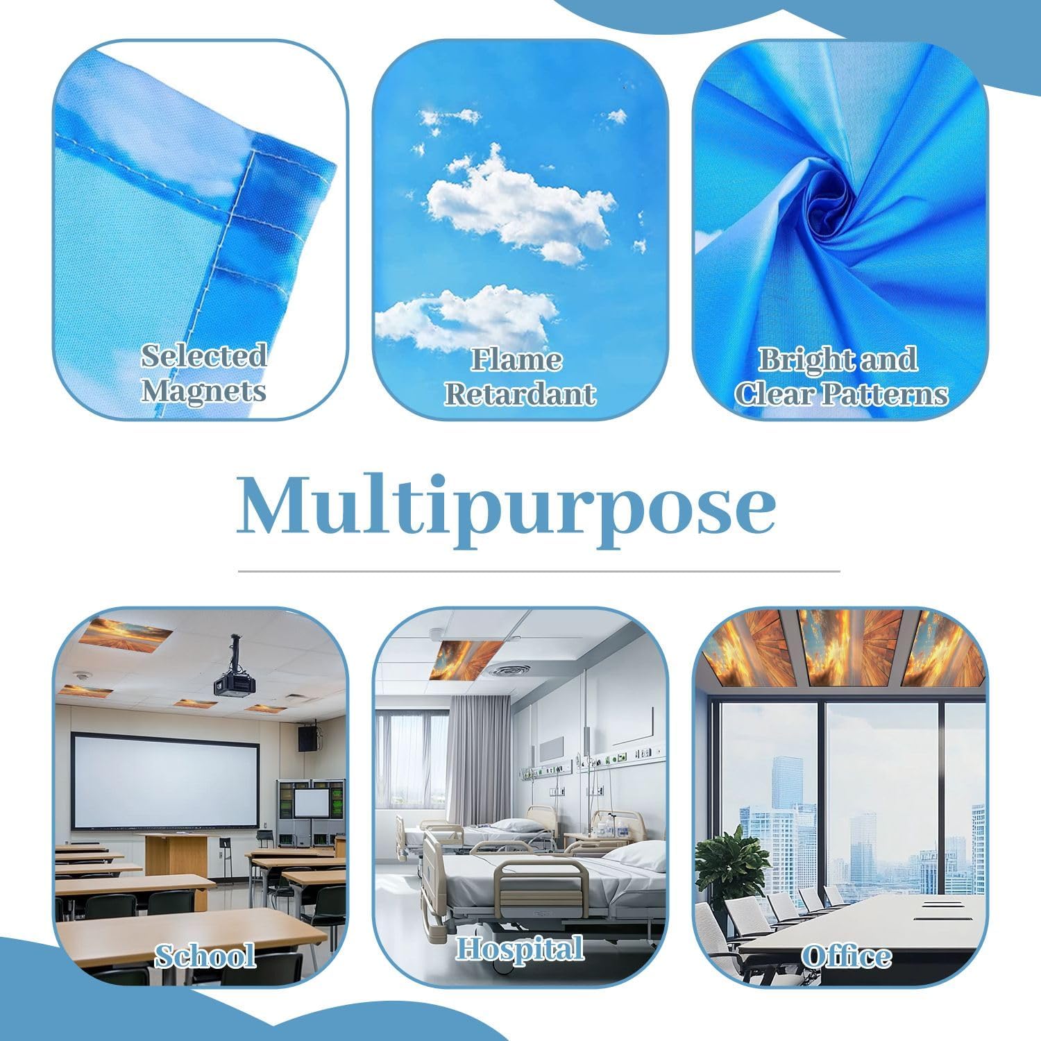 4 Pack Fluorescent Light Covers for Ceiling Lights Wooden Floor Beautiful Sunrise Decorative Magnetic Fluorescent Light Covers for Classroom Office Home 2x4 ft