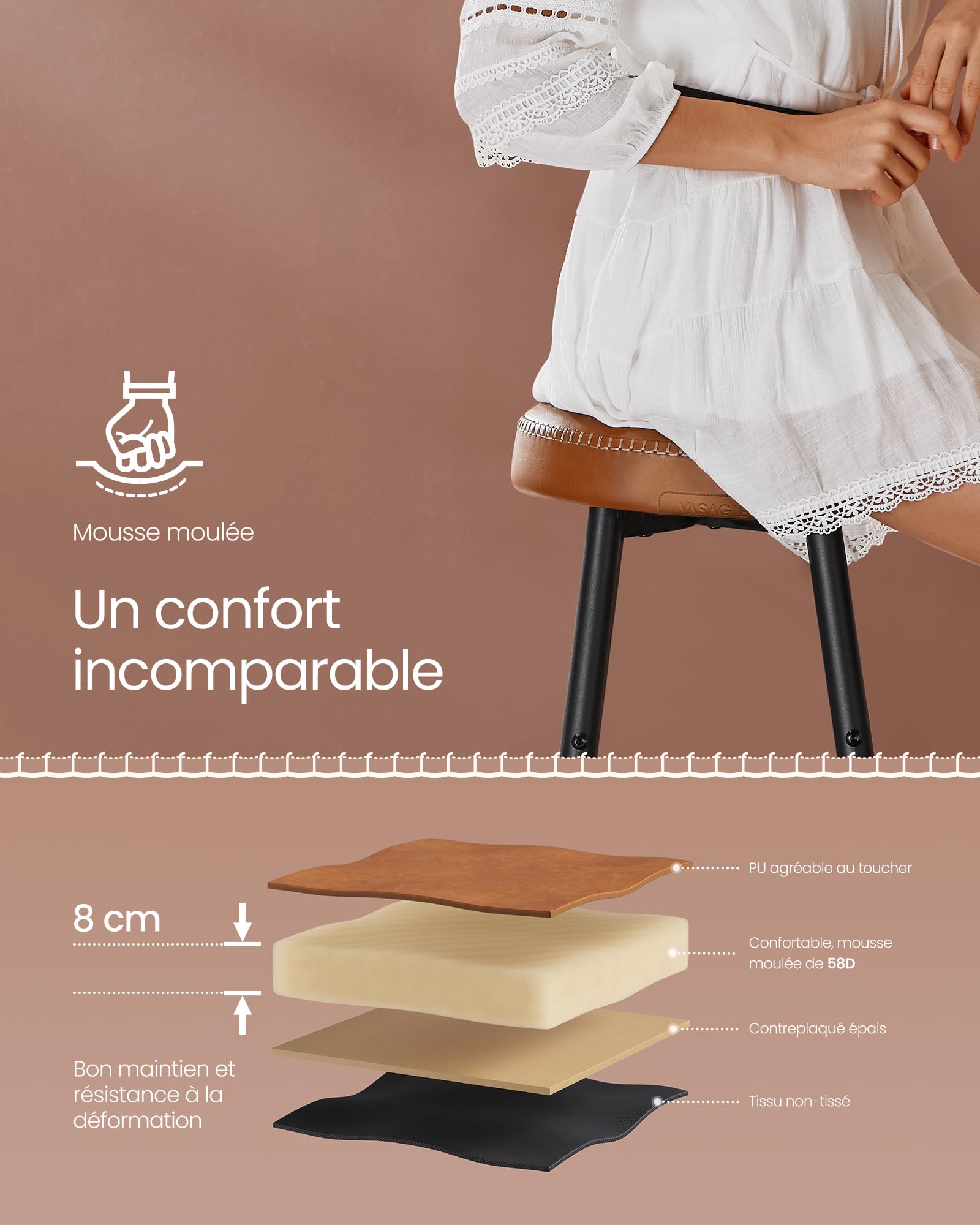 VASAGLE Collection EKHO - Lot de 4 Tabourets de Bar, Chaises de Bar, Chaises de Cuisine, en Similicuir, Hauteur d’Assise 63 cm, pour Cuisine et Salle à Manger, Noir Encre, LBC090K01V1