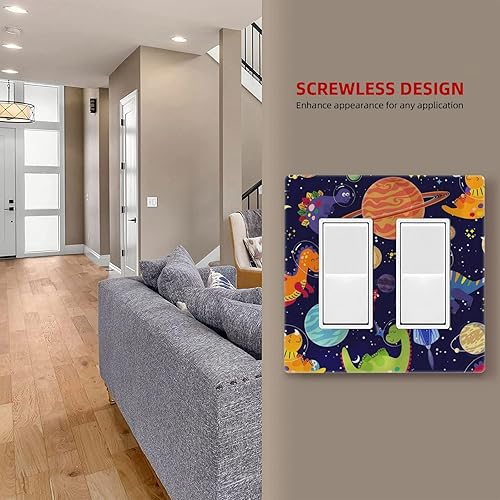 Vista 1009 de Placa de pared con interruptor de luz de doble interruptor de pared para niños, diseño de dinosaurio, galaxia, espacio exterior, planeta, nebulosa