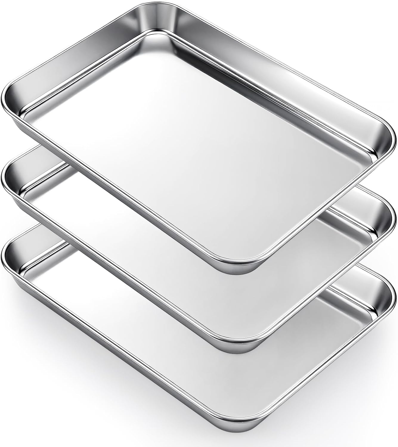 3Pcs Toaster Oven Pans for Baking, 9x6.7 inch Stainless Steel Baking Sheets Cookie Sheet Small Replacement Trays for Toaster