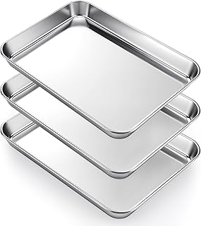 3Pcs Toaster Oven Pans for Baking, 9x6.7 inch Stainless Steel Baking Sheets Cookie Sheet Small Replacement Trays for Toaster