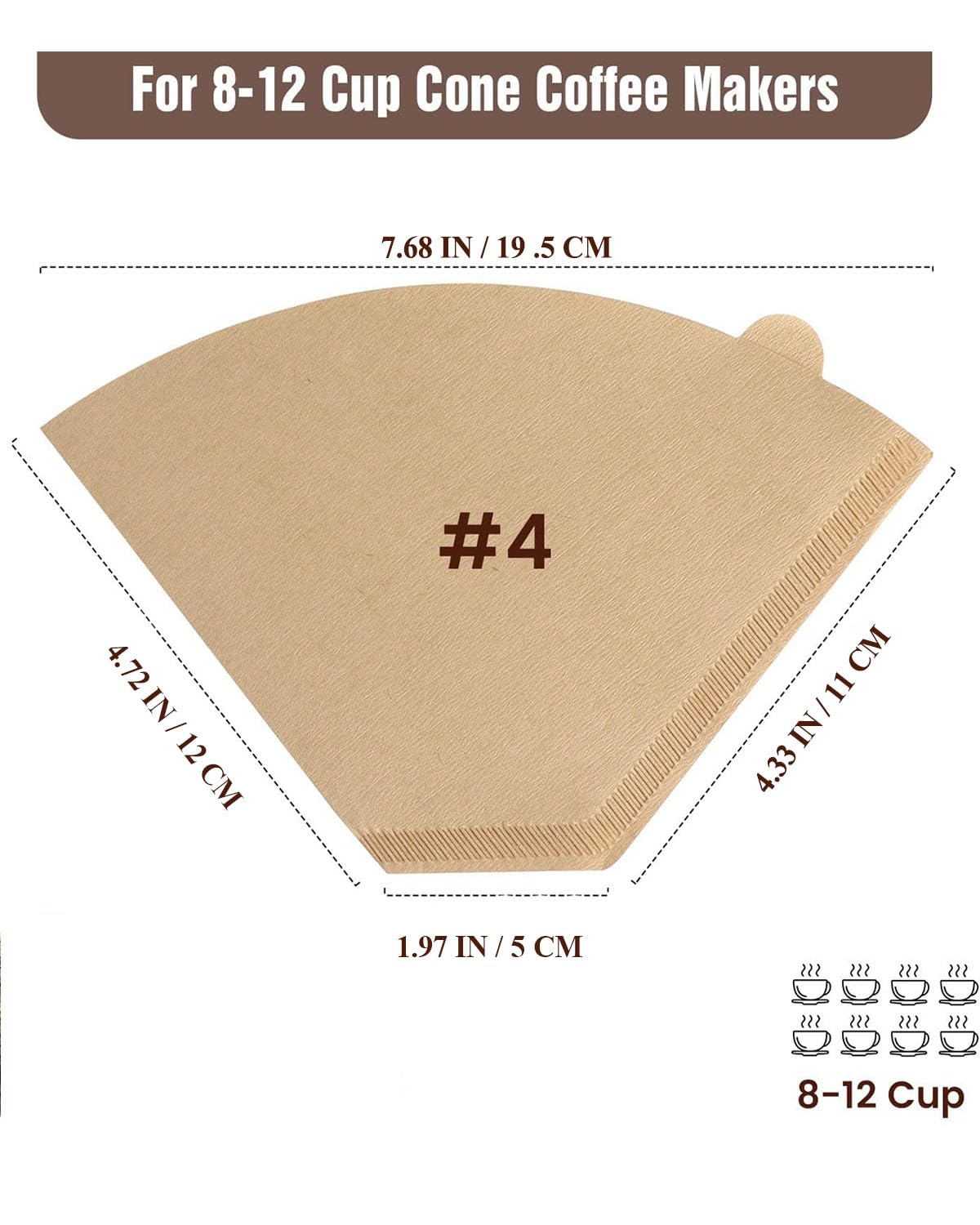 Kegel-Kaffeefilter #4, natürlicher, ungebleichter Kaffeefilter für 8–12 Tassen, passend für Einweg-Papierfilter für Ninja, Mr. Coffee, Hamilton Beach, Melitta, Pour Over und Tropfmaschinen