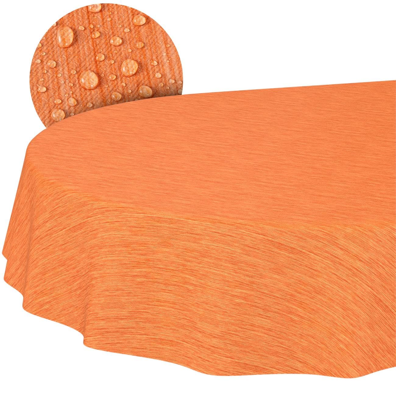 Washable Oilcloth Tablecloth Garden Tablecloth Linen Look Easy Care Water-Repellent 220 x 140 cm (Oval) Orange Cut Edge