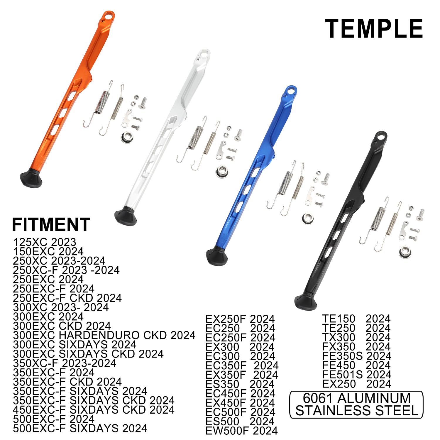 Béquille latérale CNC pour moto tout-terrain avec ressorts pour XC EXC EXC-F TE TX FE