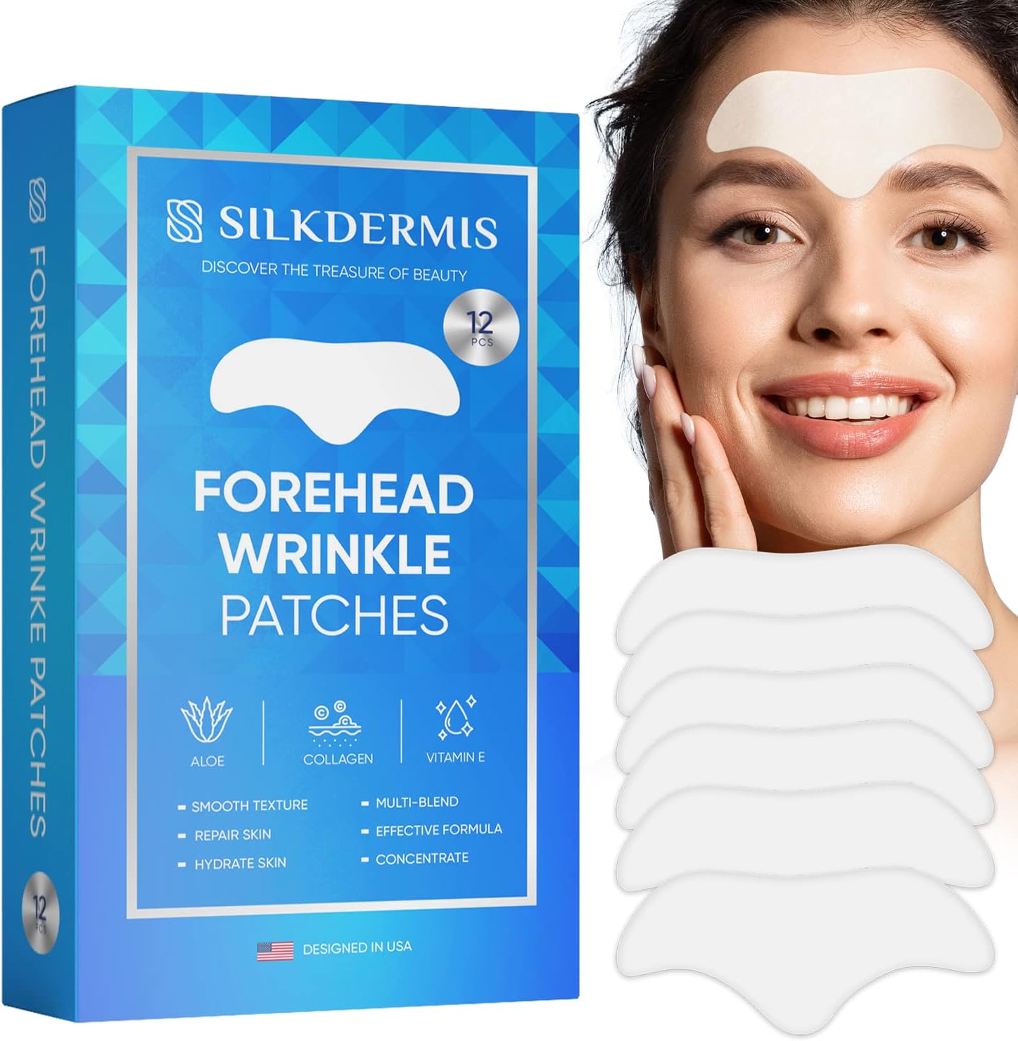 Forehead Wrinkle Patches 12 Packs, Forehead Patches for Wrinkles, Anti Wrinkle Patches with Aloe, Collagen Vitamin E, The Forehead Wrinkles, Face Wrinkle Patches for Forehead Wrinkles Treatment