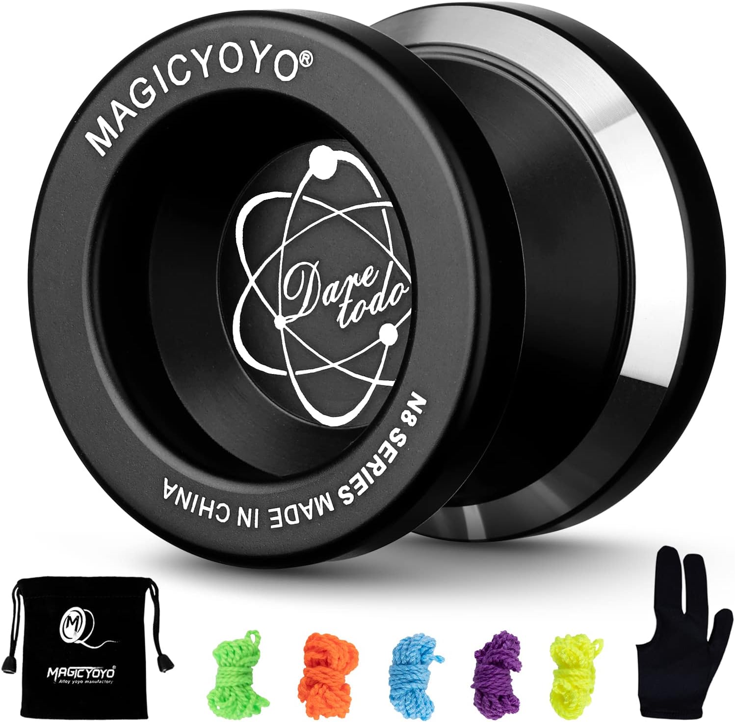 YOSTAR Unresponsive yoyo N8, Professional Yoyo for Adults, Small Tricks Yo Yo for Advanced Players, Undersized Metal Yoyo for Kids, Bonus 5 Yo-Yo Strings, Yo Yo Bag, Yoyo Glove (Black)
