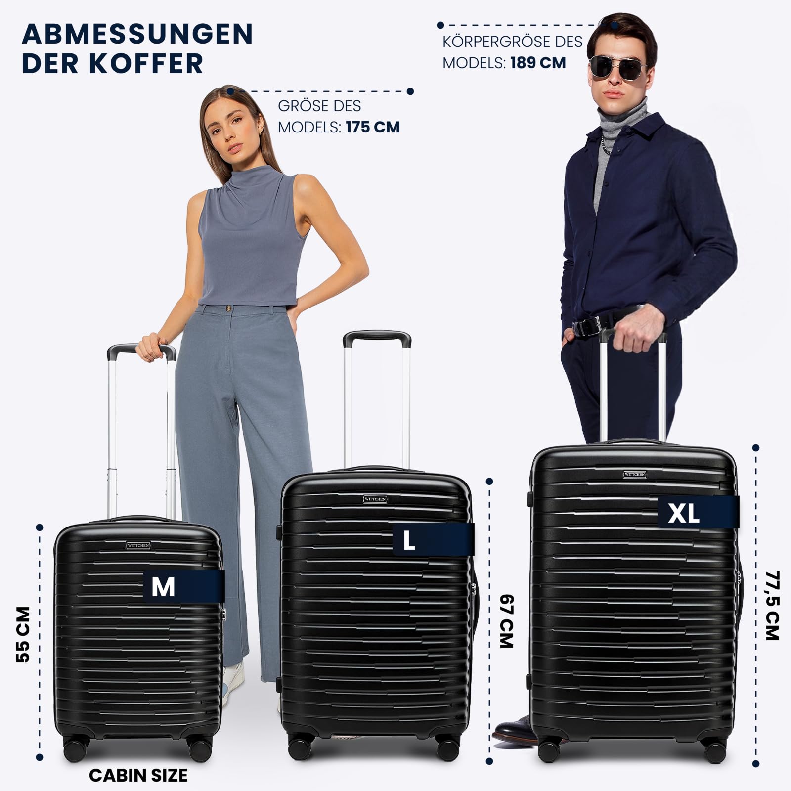 WITTCHEN Motion Line Mittelgroßer Koffer leichtes Reisegepäck Hartschale Polycarbonat TSA-Schloss Teleskopgriff 4 Doppelrollen 360° Größe L Creme-Gold